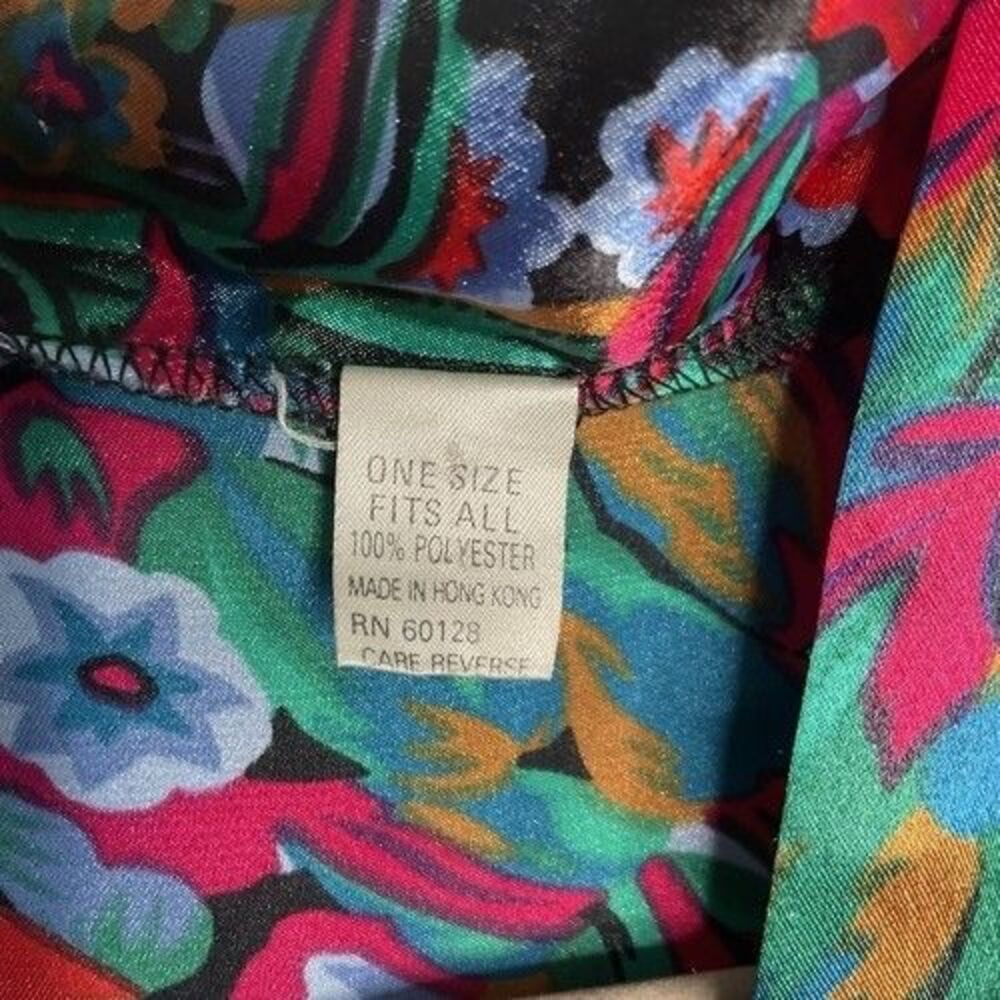 Vintage Green/Red/Blue Floral Liquid Satin Belt Robe W/Belt Women One Size - Picture 3 of 8